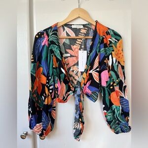 Multi color cropped tie shirt.